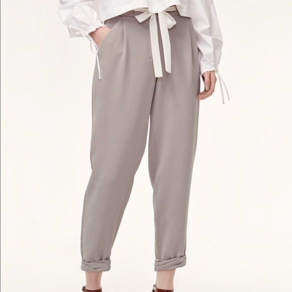Aritzia | Wilfred | Allant Linen Blend Drawstring Pants, Grey, Size 2